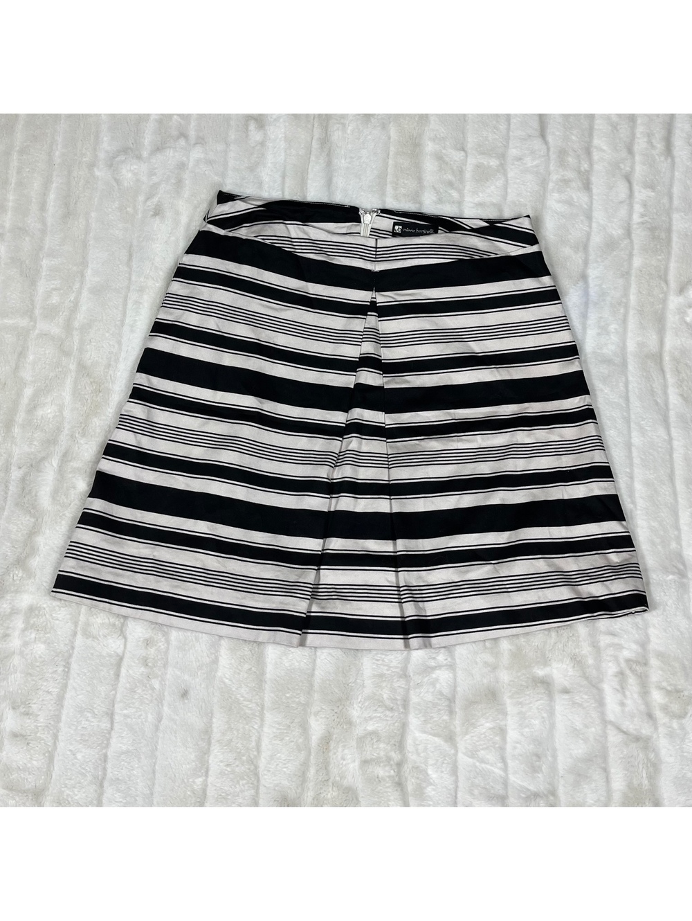 Y2K Valerie Bertinelli 4 Black Cream Striped Mini A-Line Preppy Lined Work Skirt